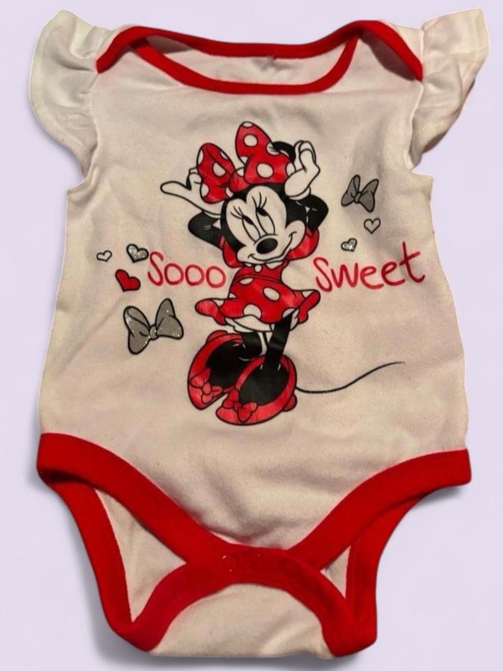 Minnie Mouse 'Sooo Sweet' Red & White One-Piece Bodysuit| 3-6M